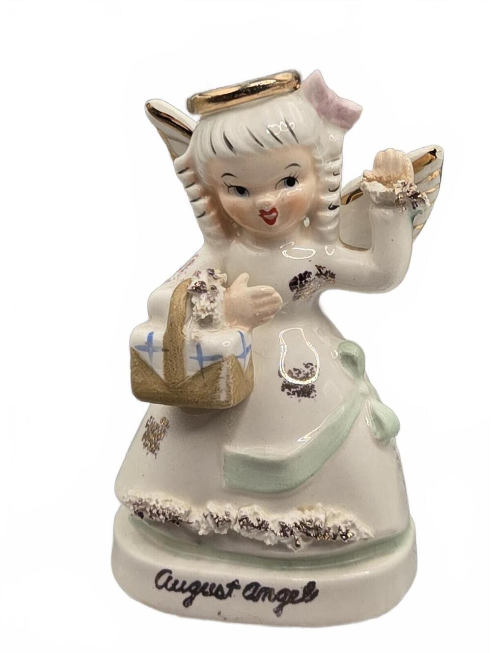 Vtg Napcoware August Birthday girl, Japan, with Picnic Basket, Spaghetti angel